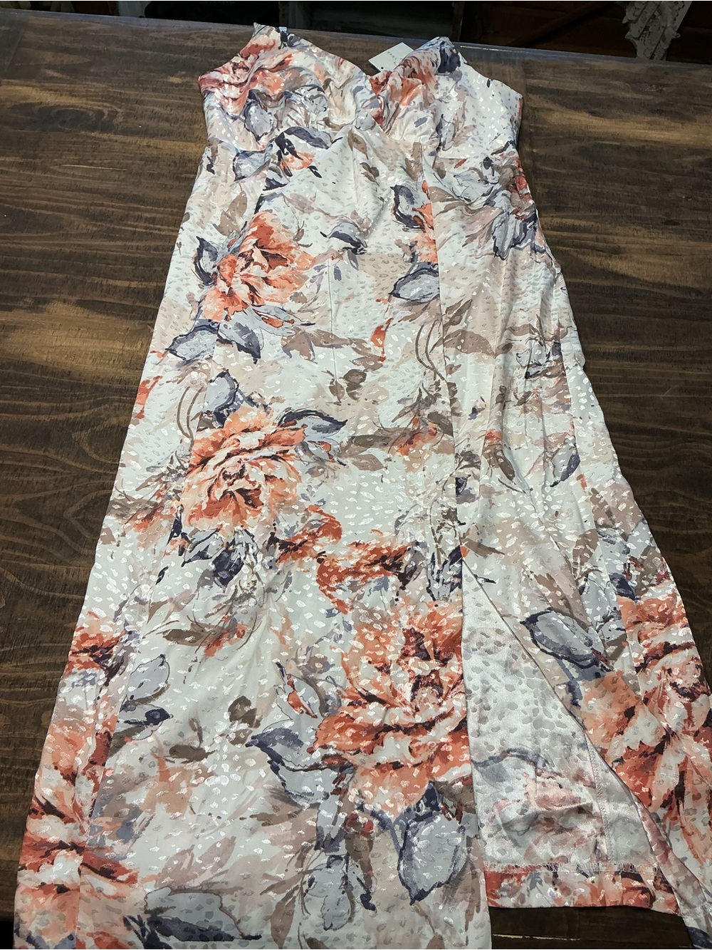 C Floral Maxi Dress in Coral, Gray & Cream